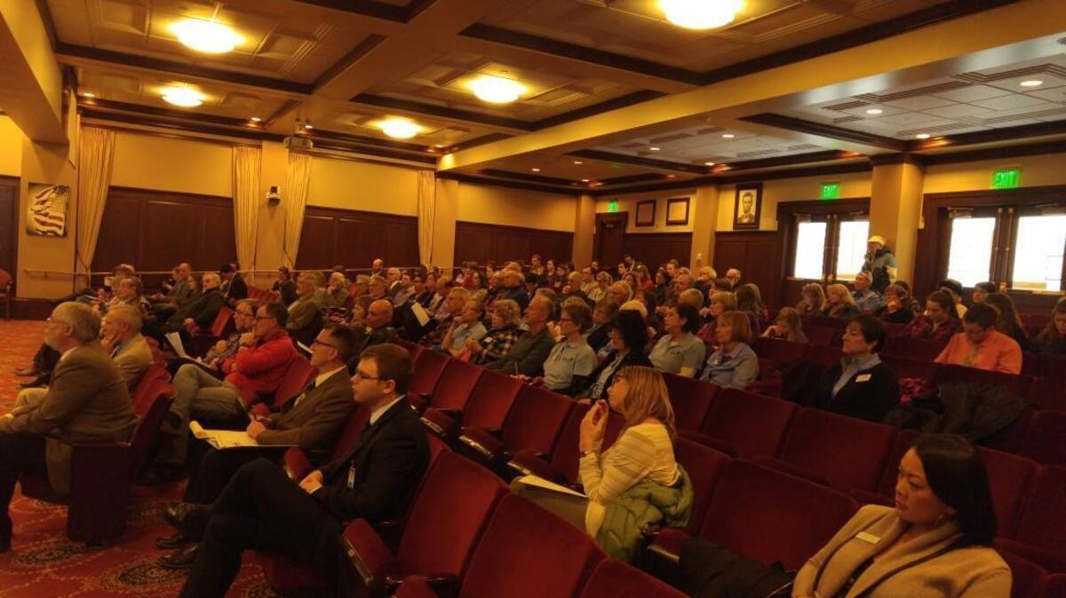 More than 100 people filled the Lincoln Auditorium as the Senate Education Committee considered science standards for public schools Thursday. Parents, scientists and teachers urged members to ensure that the standards address climate change.