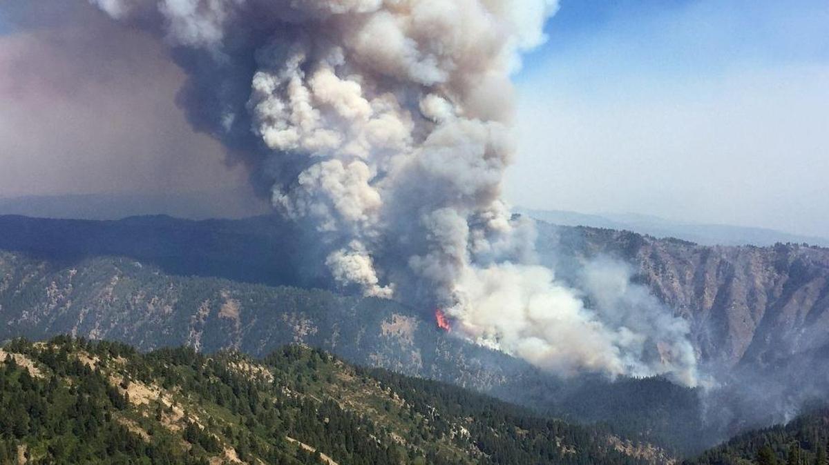 The Pioneer Fire is burning through the Deadwood River Drainage, seen in this Sunday photo.