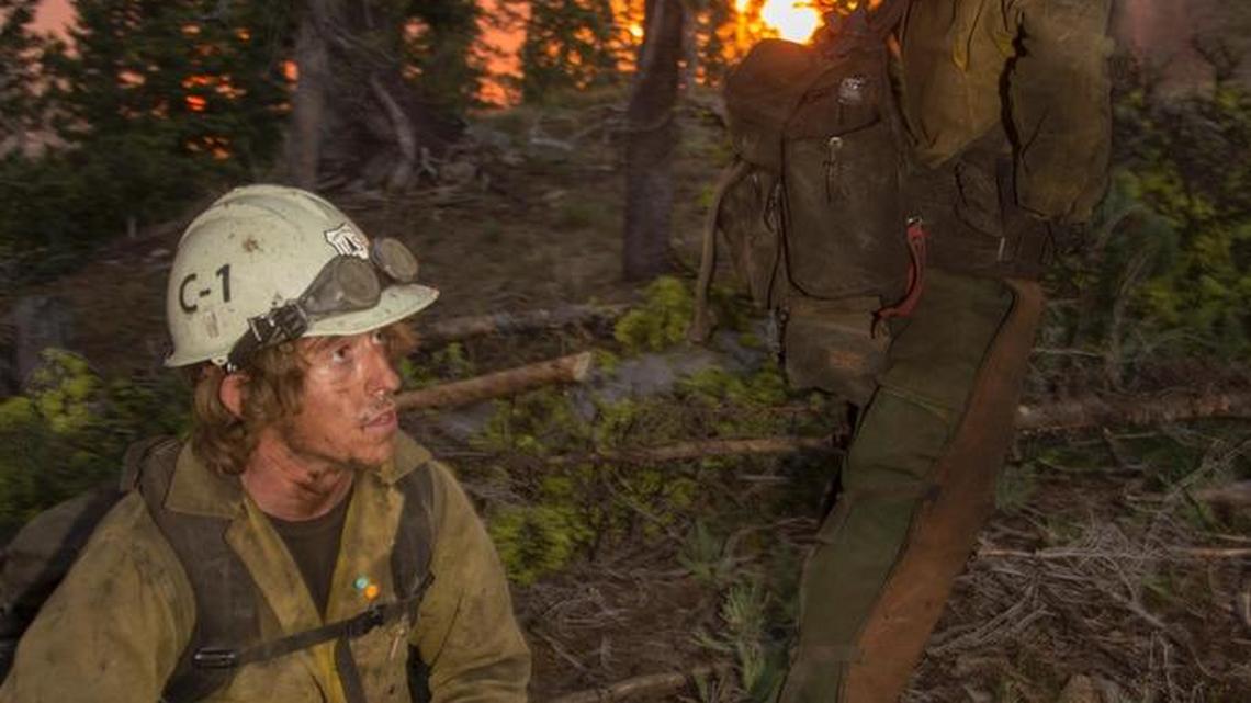 Boise hotshots fighting the Pioneer Fire northeast of Idaho City July 31.
