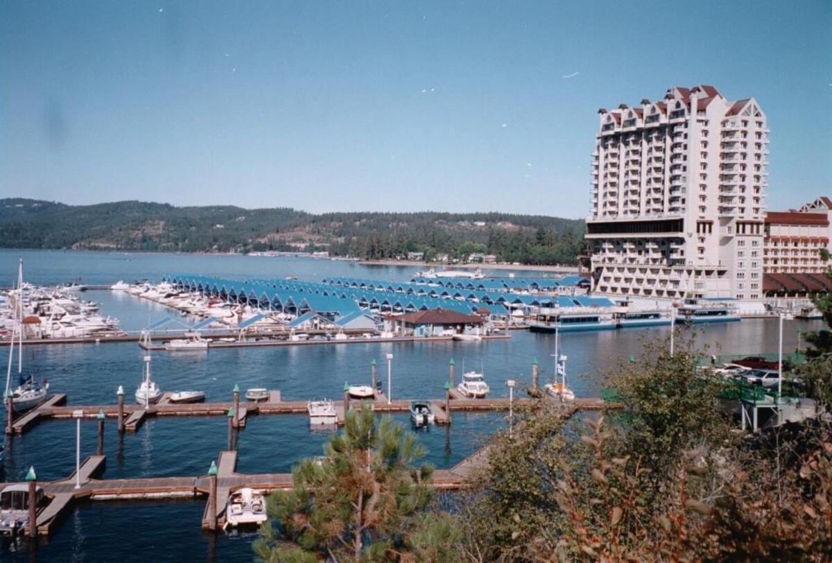 The luxurious Coeur d’Alene Resort rises from the shoreline, offering guests and diners views of the lake’s deep blue water.