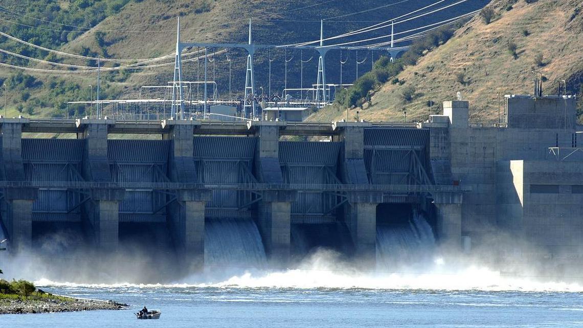 Water spills at Lower Granite Dam, one of the four dams on the lower Snake River.