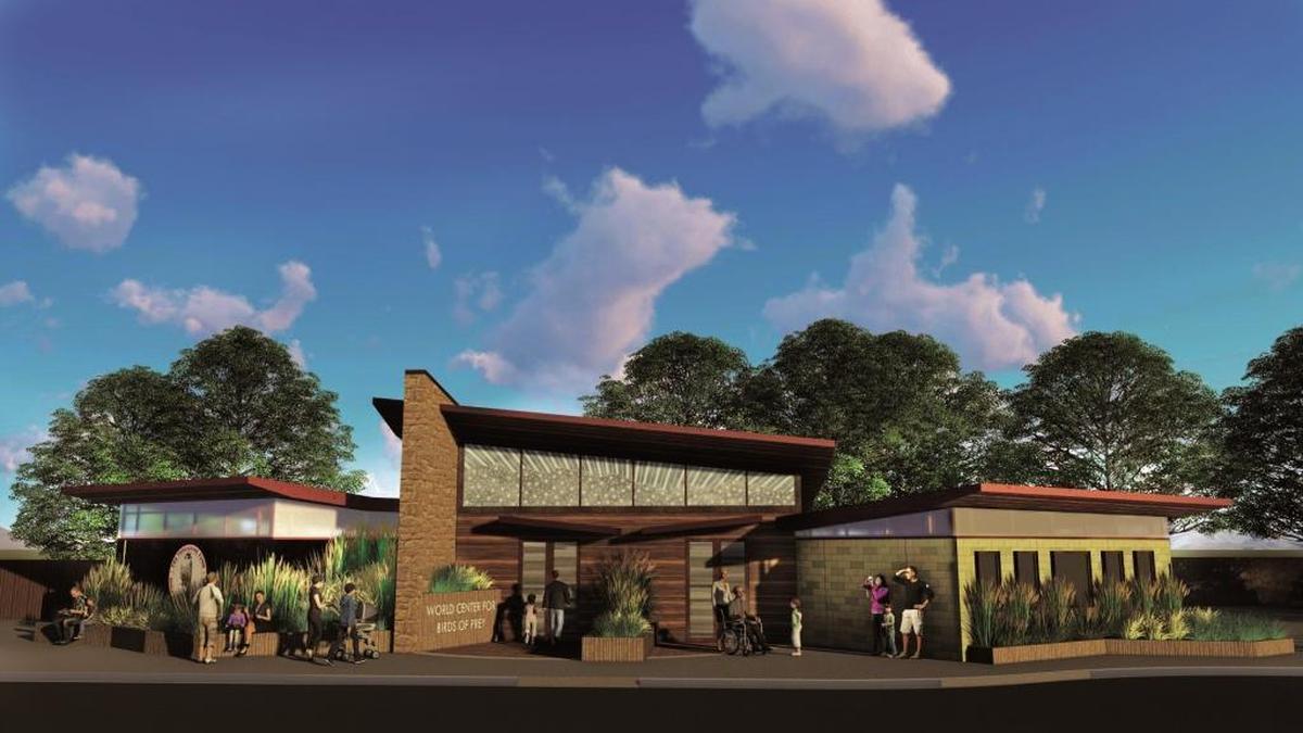 The welcome center will be perched at the entrance to the World Center for Birds of Prey 15-acre campus. It will be than triple the size of the current one. All the glass will be etched, and not reflective, to deter birds from crashing into it.