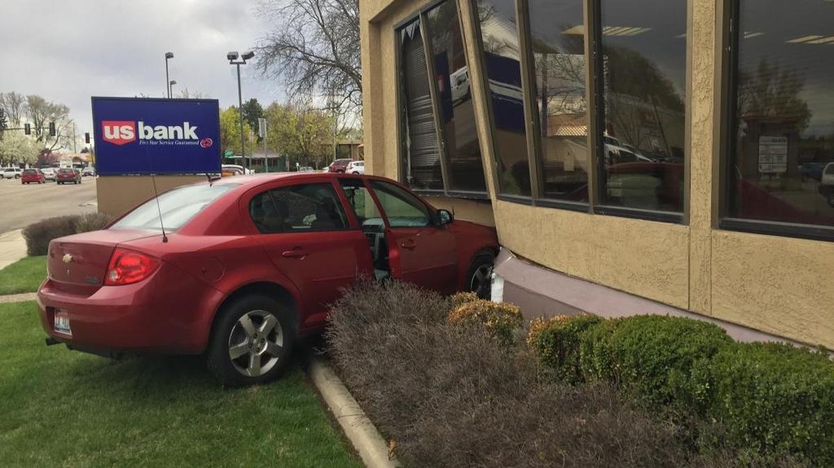 This vehicle was driven into the side of a U.S. Bank, at 1103 S. Vista Ave., on Friday afternoon.