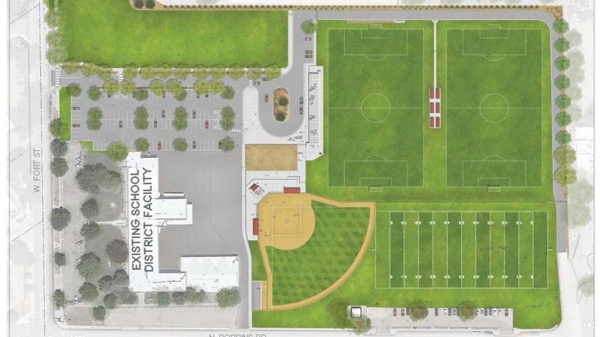 The plan for the Braves Athletic Complex, now underway at 300 W. Fort St. in Boise’s North End. The field will be complete in August, 2018.