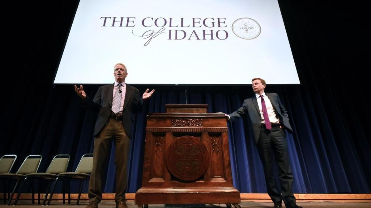 Jim Everett (left) and Doug Brigham (right) were named co-presidents at the College of Idaho Saturday.