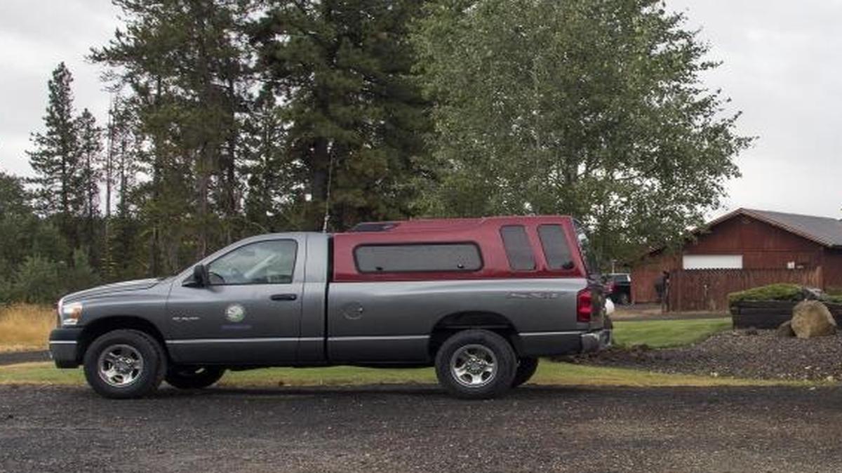 The Valley County coroner's truck, parked Tuesday behind the Heikkila-Carver Funeral Home in McCall.