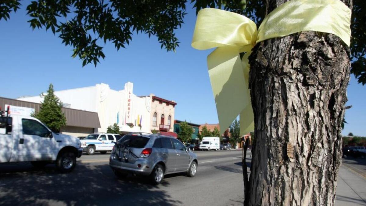 Yellow ribbons line Main Street in downtown Hailey before a vigil in July 2009 for Army Sgt. Bowe Bergdahl, then just recently captured by the Taliban in Afghanistan.