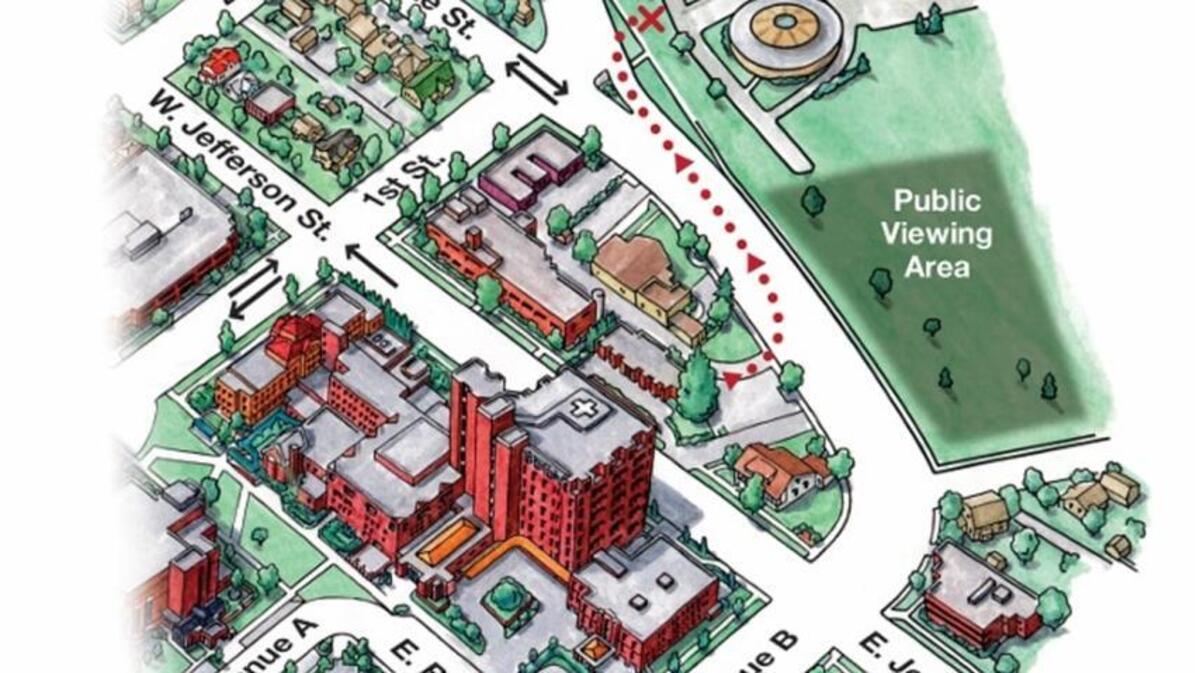 The route of the big tree: It is set to travel west on Fort to its final resting spot at Fort and Garrison. St. Luke’s expects the tree to be in place on Sunday, June 25, though the timing of the move is still subject to change.