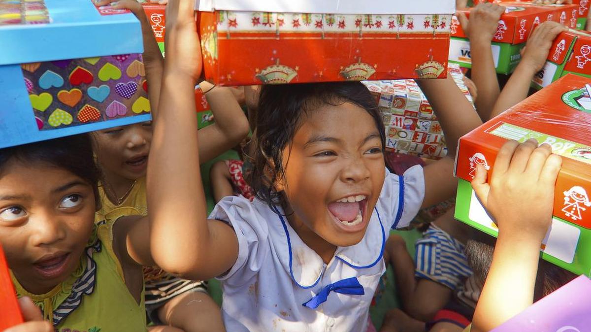 Fill a shoebox with school supplies, hygiene items and toys. The Samaritan’s Purse project Operation Christmas Child will deliver to children in need around the world.