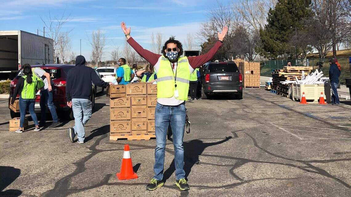 Drive up for free food at the Ford Idaho Center in March, part of pandemic aid