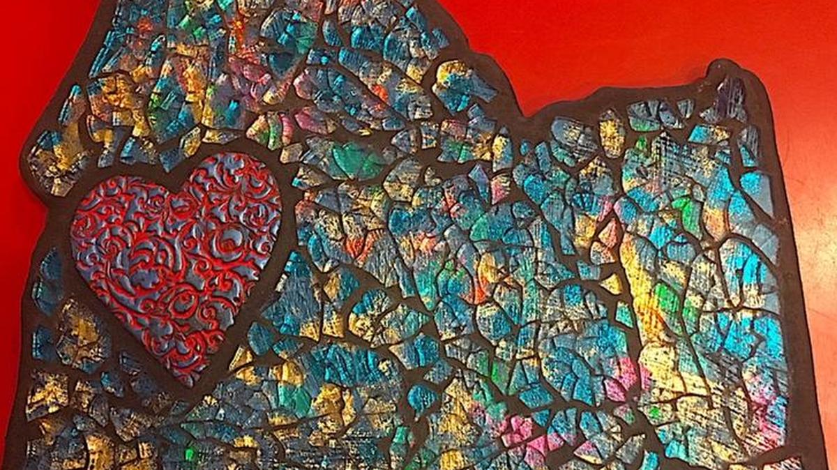 Bid on one-of-a-kind pieces created by established and emerging artists at Valentine for AIDS held Feb. 8-18 at Flying M Coffeehouse. The silent art auction benefits Safety Net for AIDS Program, which helps people living with HIV and AIDS with everyday expenses. Pictured: “Morse code for love” by Tracie McBride.