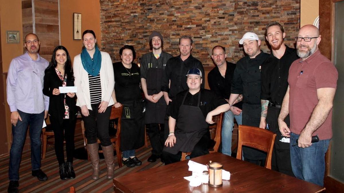 On Monday, Feb. 27, Fork and Alavita presented local nonprofit Abigail’s Hope with a $6,000 donation. From left or right: Fork/Alavita General Manager, Rodney Johnson; Abigail’s Hope Representatives Sara Mahy and Andrea Bickmore; plus Fork and Alavita staff.