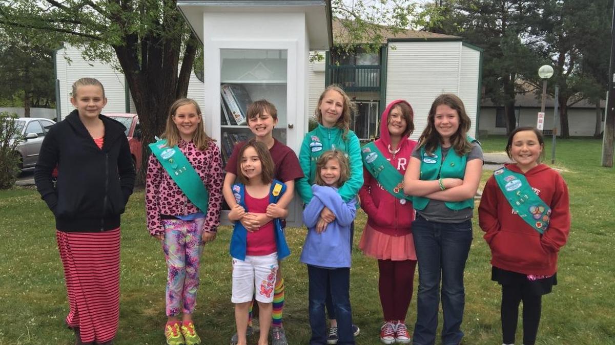 Girl Scouts of Silver Sage, shown here with a Little Free Library they helped install in Boise, will be out in force on May 5, Idaho Gives day. Among their charitable activites: picking up trash in the Boise Foothills.