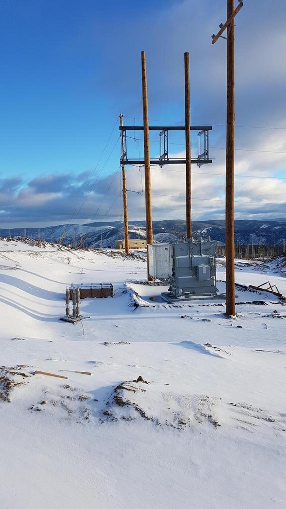 Power lines and a substation that have been installed at eCobalt’s future mine site near Salmon.