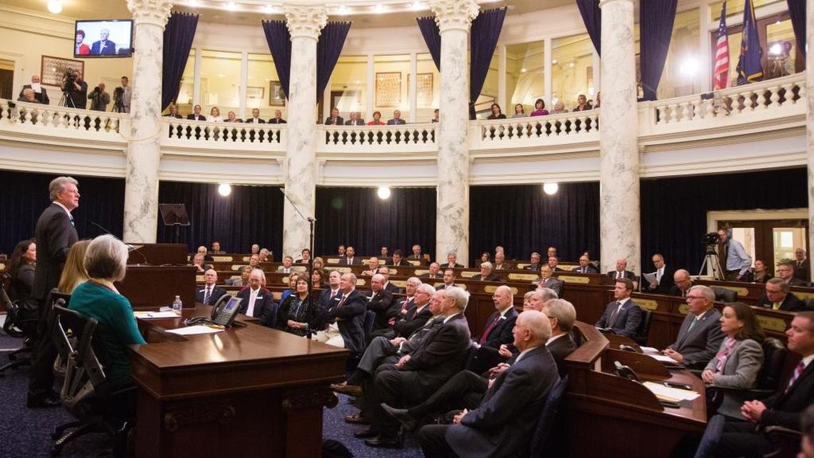 Idaho Gov. Butch Otter addresses legislators at the Capitol Monday.