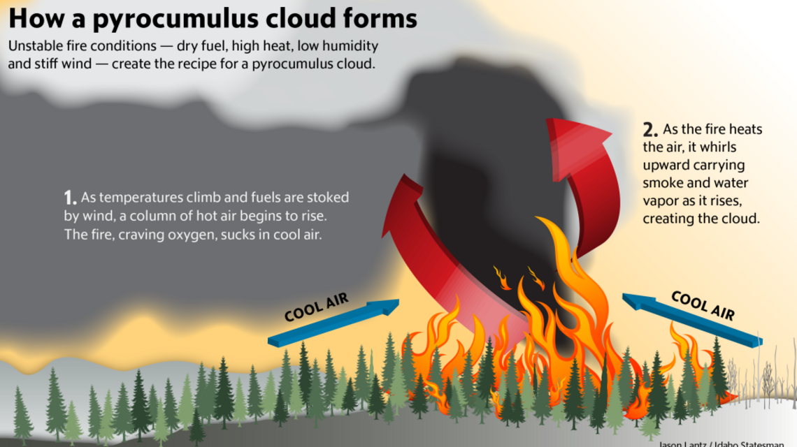 Pyrocumulus clouds are caused by the rising heat of wildfires, and a ...