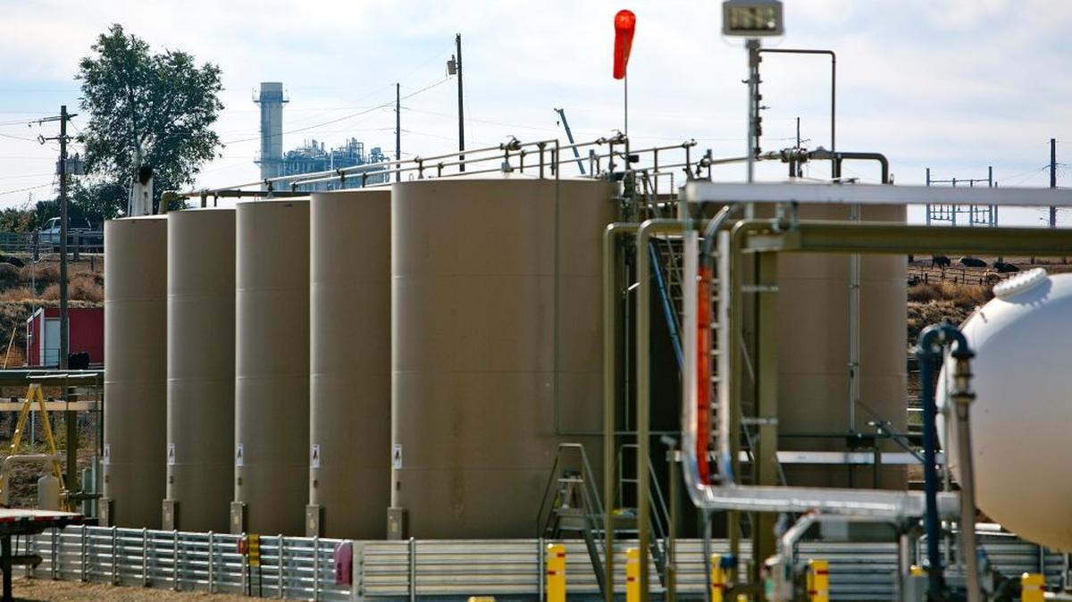 The natural gas dehydration plant owned by a subsidiary of Alta Mesa near New Plymouth.