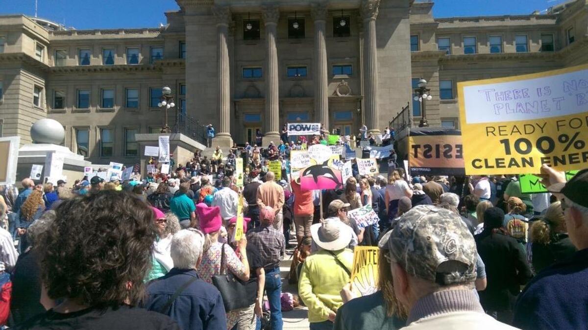 Nearly 1,000 people marched on the Idaho Capitol Saturday to participated in the nationwide Climate March.
