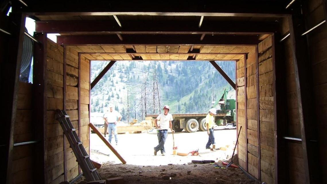 A view out from the 900 adit, a 1917 tunnel that has bled arsenic pollution into Montezuma Creek in Atlanta east of Boise since miners abandoned the mine decades ago. Atlanta Gold installed a bulkhead and filters to treat the polluted water.