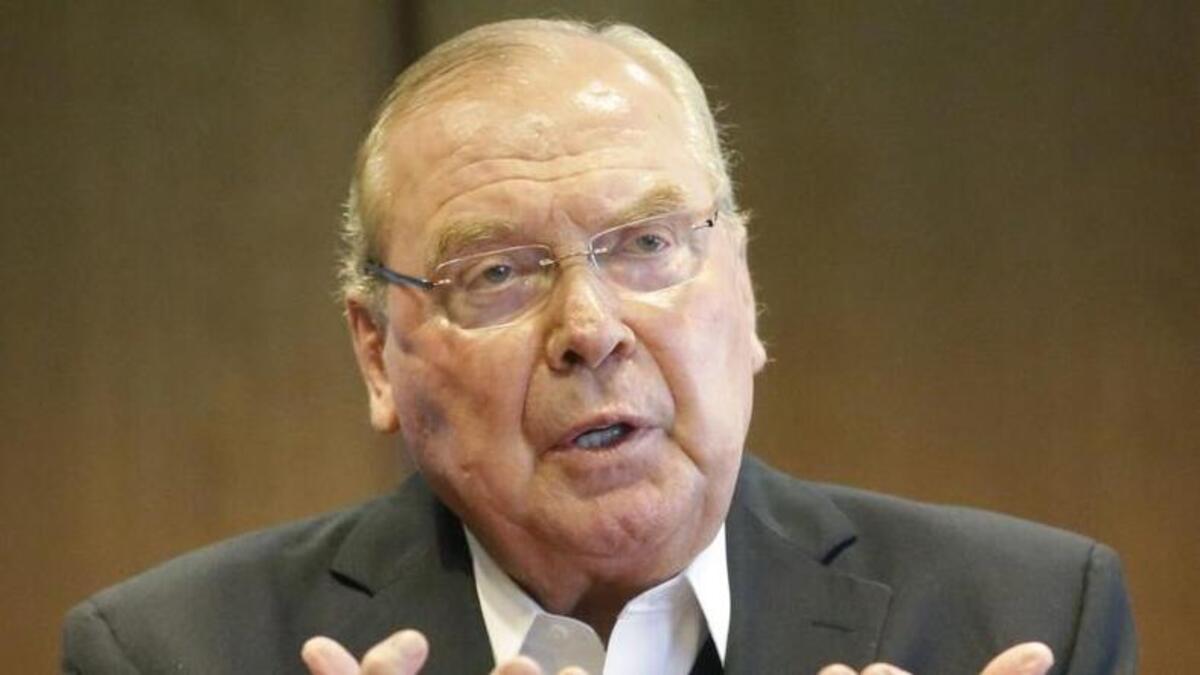 Jon Huntsman Sr. speaks to reporters at a 2014 news conference in Salt Lake City.