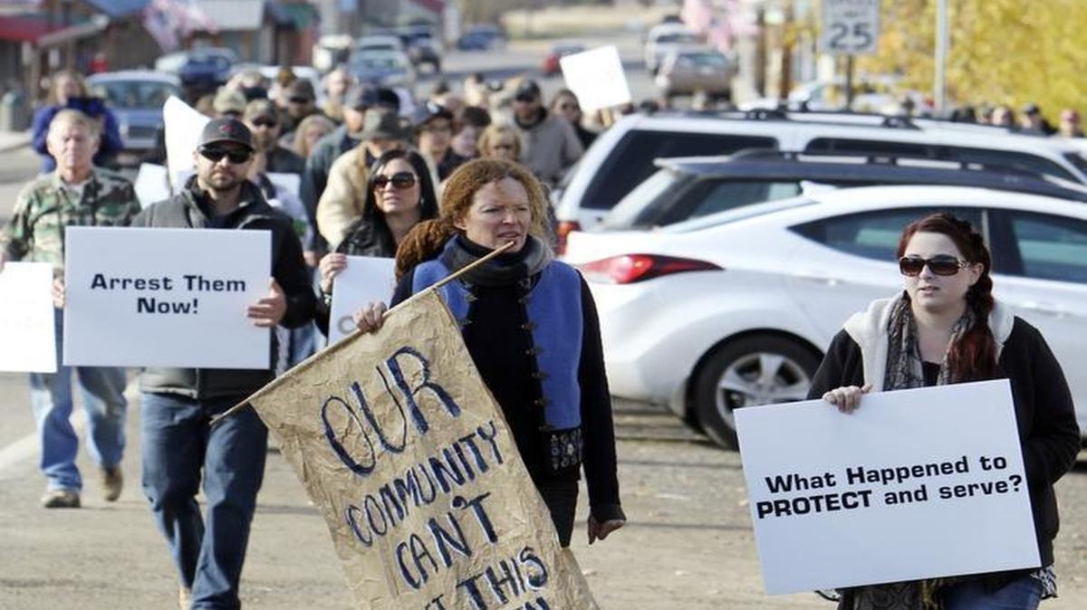Supporters of the Yantis family march from Council Elementary School to the Adams County Courthouse in Council on Saturday in protest of the Nov. 1 shooting of Jack Yantis by sheriff’s deputies.