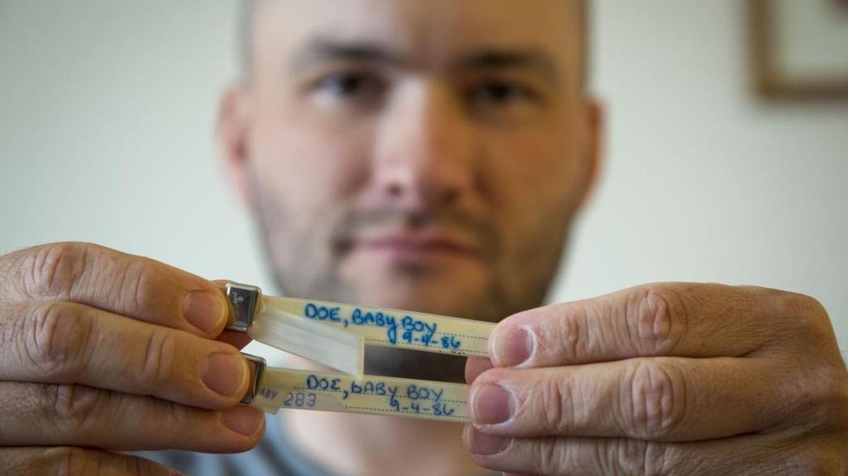 Abandoned at birth, Benjamin Tveidt has few mementos from his infancy, except the wrist bracelets from the hospital naming him “Baby Boy Doe.”
