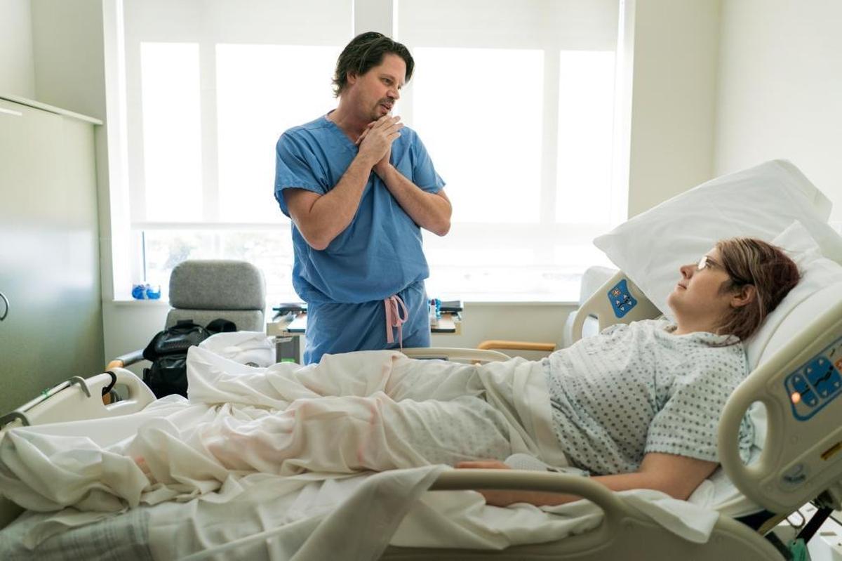 Stiller visits Sarah Bergman, who recently underwent a vaginoplasty at Gritman Medical Center in Moscow.