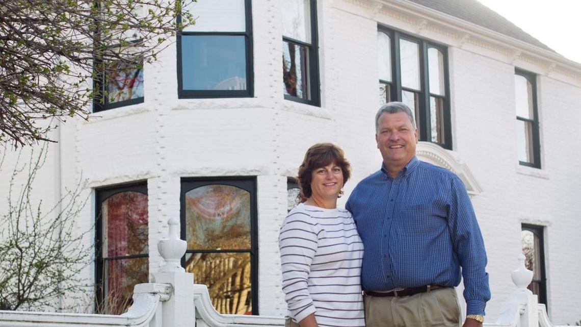 Jenny and Chuck Schmoeger are the fifth owners of the O’Farrell House, built 125 years ago. “We kind of feel like we’re just caretakers of this house,” Chuck said. “The house is a joy to live in.” Jenny added, “We love it.” The Schmoegers are downsizing.