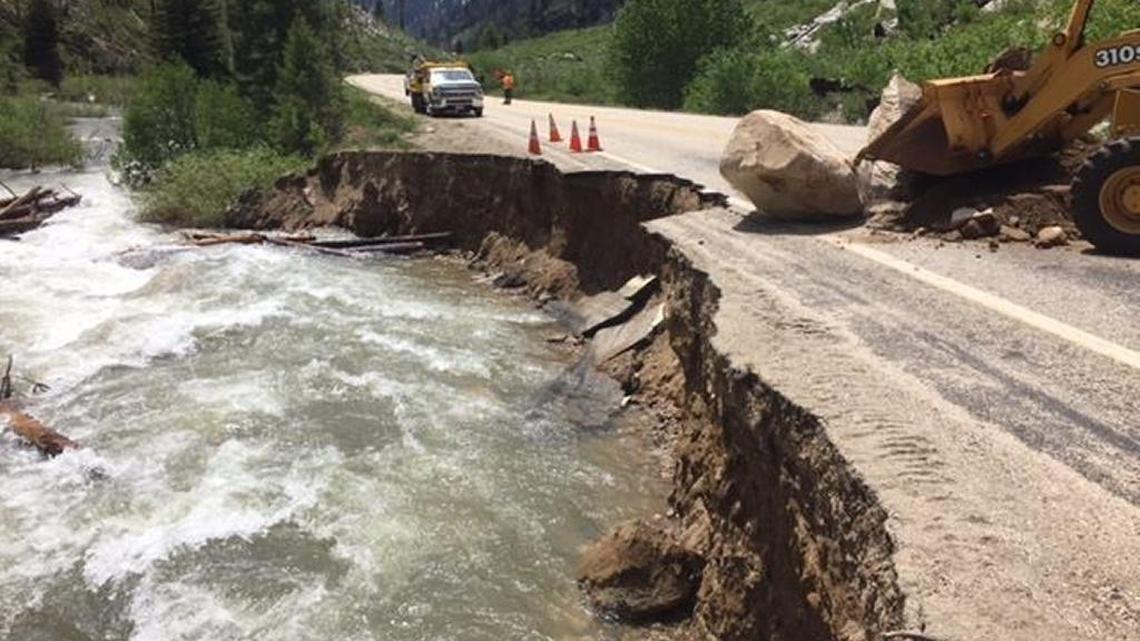 Road crews are working to repair this section of Idaho 21 that has been eroded by Canyon Creek. A 10-mile stretch of the highway is closed until it can be stabilized, according to the Idaho Transportation Department.