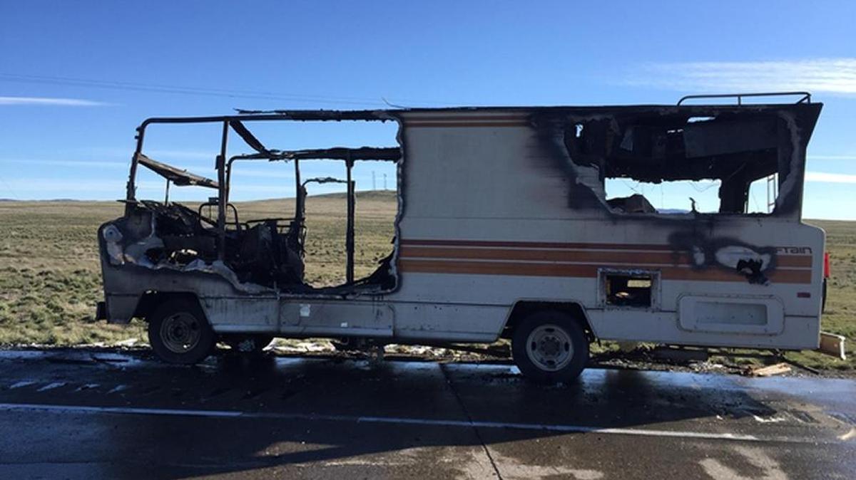 A Friday morning fire along I-84 destroyed this motor home.