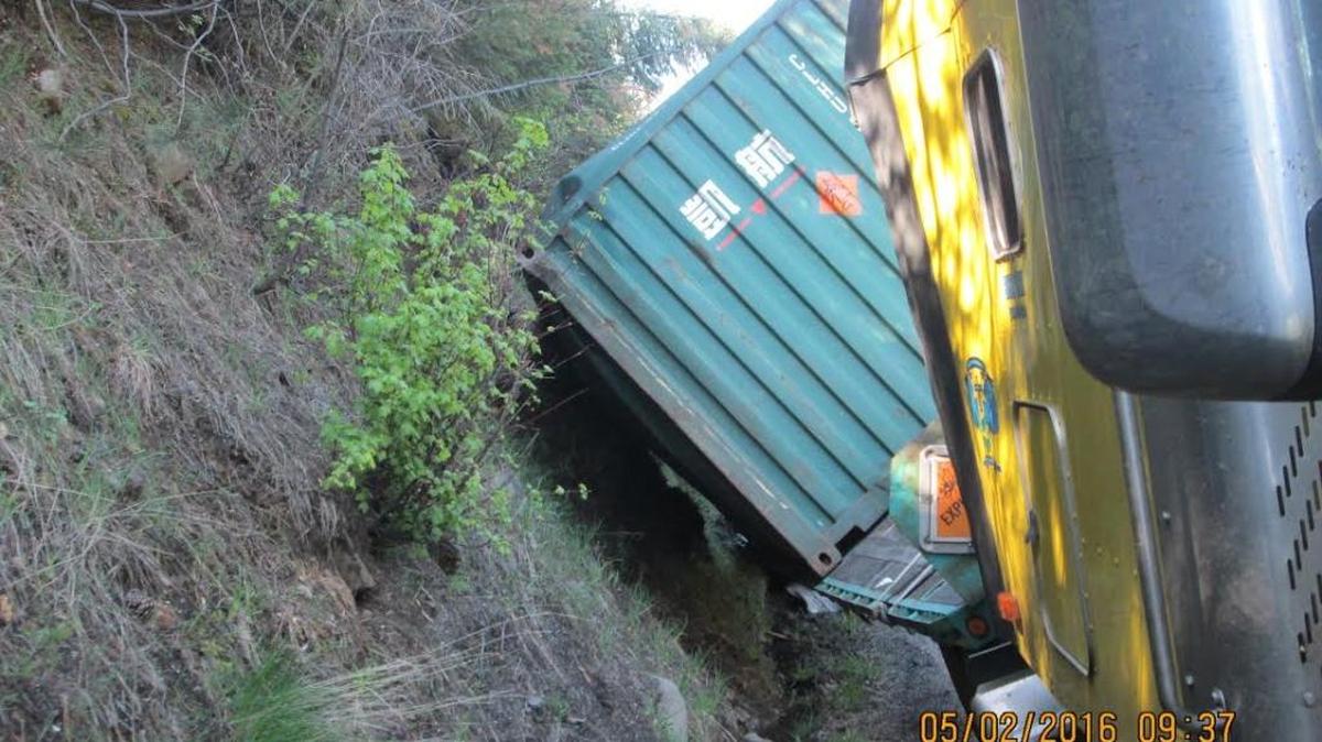 This truck tipped, but the gunpowder inside did not explode after a Monday morning crash on U.S. 95 north of Council.
