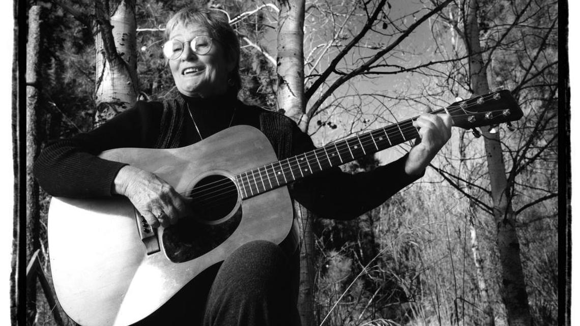 Legendary Idaho folksinger Rosalie Sorrels belts out a song at her Grimes Creek home in this 1999 photo.