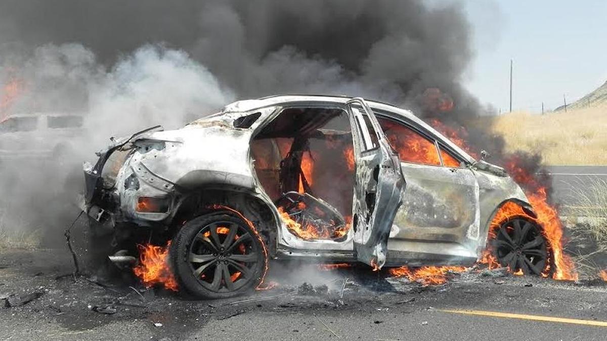 This red Lexus went up in flames after a dramatic one-car crash in Utah that killed a Middleton teen.