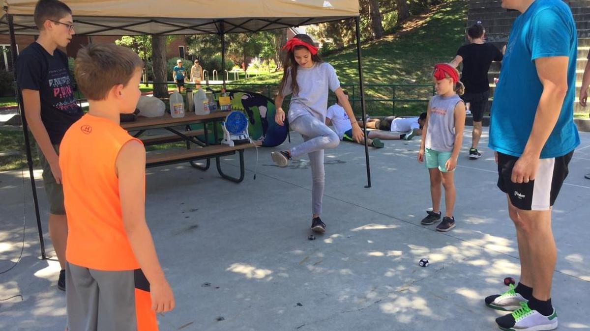 Boisean and Footbag Hall of Famer Daryl Genz, right, passes on his tips to kids at the 2016 US Open Freestyle Footbag Championships in Boise on Sunday. From right: Nico Nemeth, 10; Camden Hopkins, 14; Chloe Hopkins, 12; and Jocelyn Nemeth, 8.