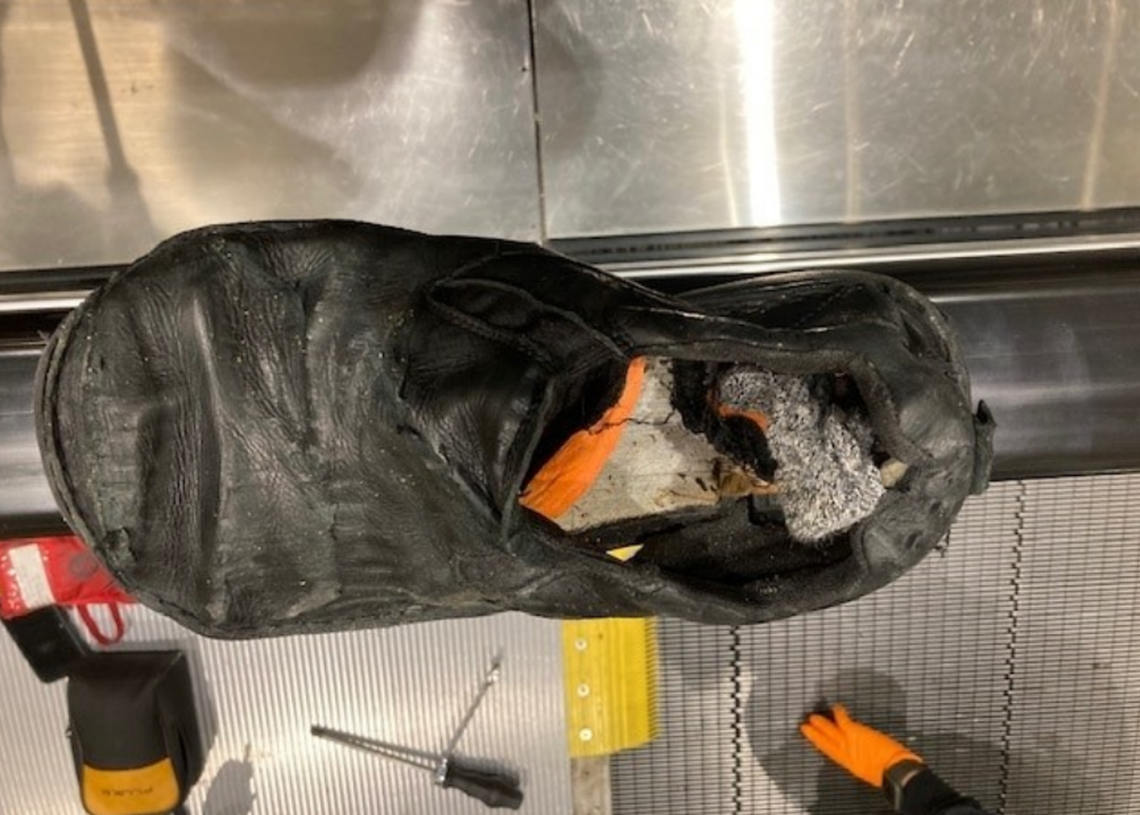 A pilot is suing an elevator company after his foot was “swallowed’ in a moving walkway at Denver International Airport. 