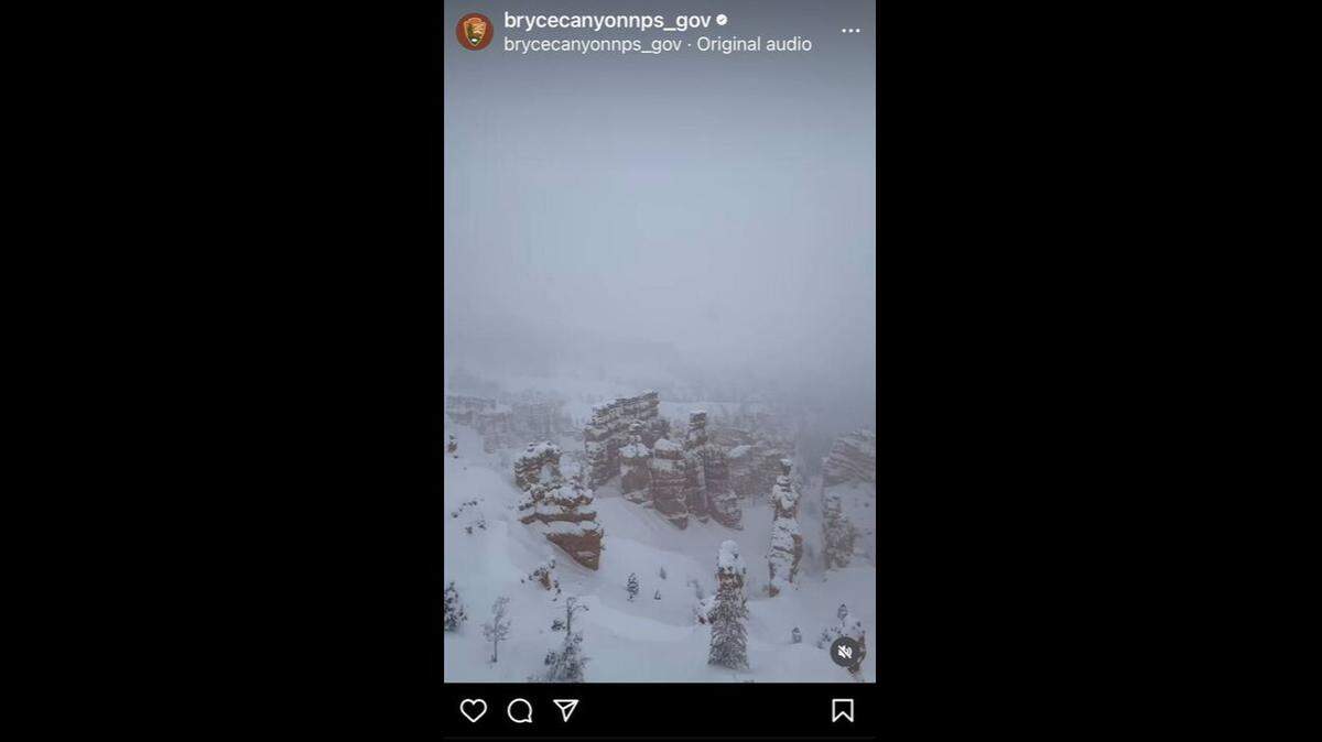 A stunning video shows how the iconic red rock desert of Bryce Canyon National Park transformed into a winter wonderland after a snowstorm.