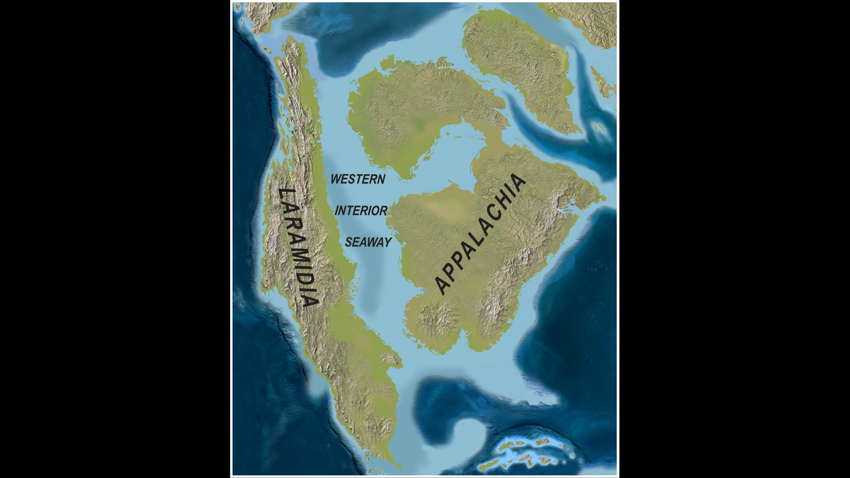 Map of the Western Interior Seaway, which ran through Colorado and separated Appalachia from the western U.S.
