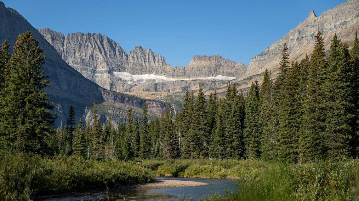 This picture shows Grinnell Glacier valley, which is northeast of Heavens Peak and McPartland Mountain. A 32-year-old climber was last seen hiking toward McPartland Mountain.