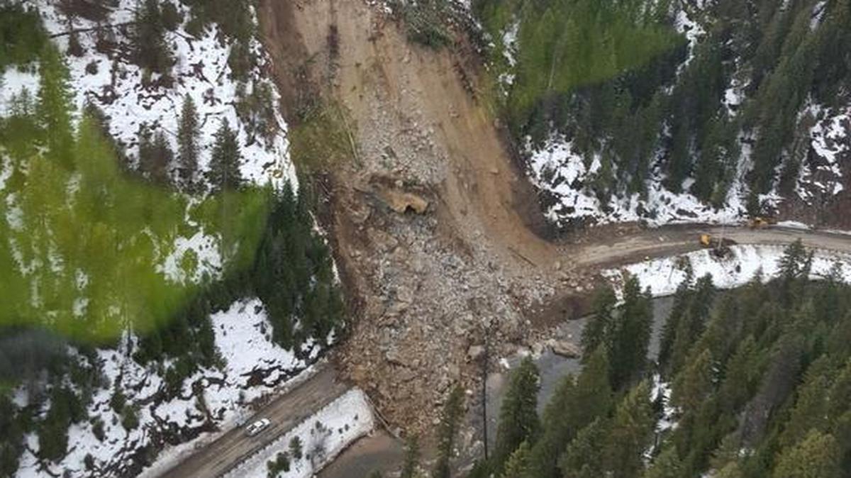 The Idaho Transportation Department posted this aerial photo of the Idaho 14 landslide to its Twitter account Monday.