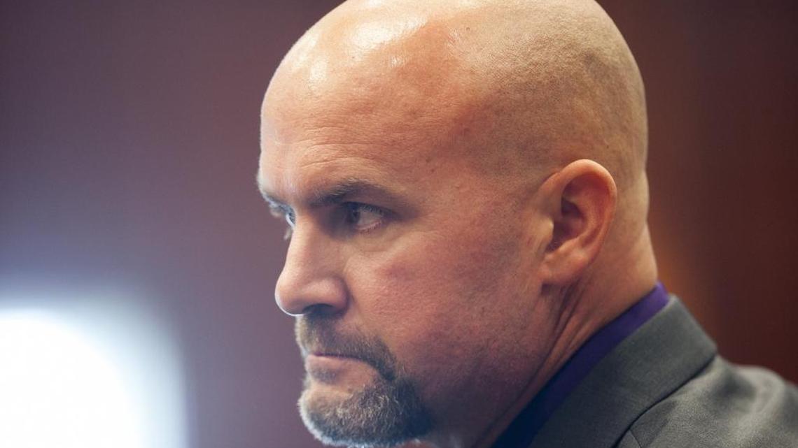 ISP whistleblower Brandon Eller during the first day of trial Aug. 14 at the Ada County Courthouse in Boise. Eller claims the Idaho State Police retaliated against him after he raised concerns about the investigation of a fatal crash involving an Idaho sheriff’s deputy.