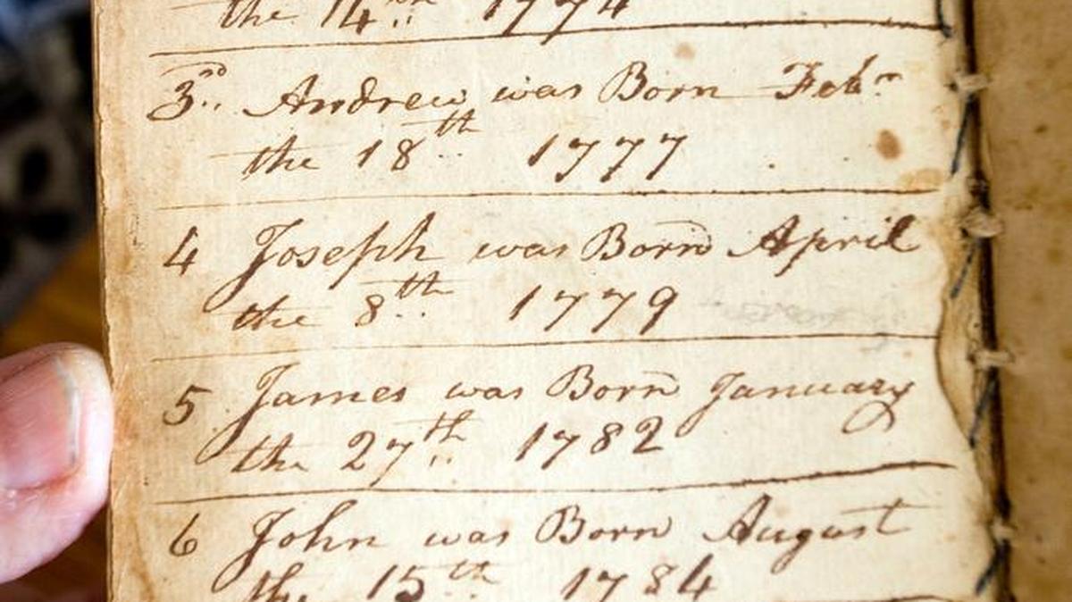 The 1796 Bible that belonged to his great-great-great-great-great-grandfather had a list of Roger Baker’s ancestors.