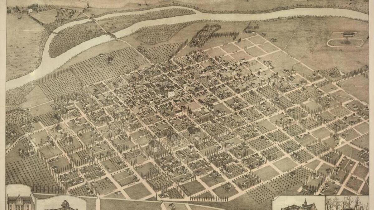 The bridges in early Boise (top of image), one of which went to an island that is no longer an island but is home to Boise State University, were received with great fanfare.