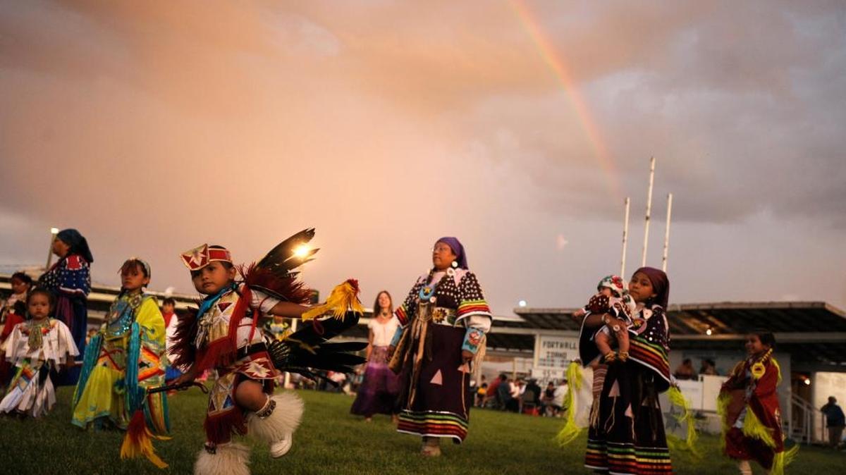 Dancers perform on the opening evening of the annual Shoshone-Bannock Indian Festival at Fort Hall in 2008. The 544,000-acre Fort Hall Indian Reservation is bordered on the north by the Snake River and has two major roadways running through it.