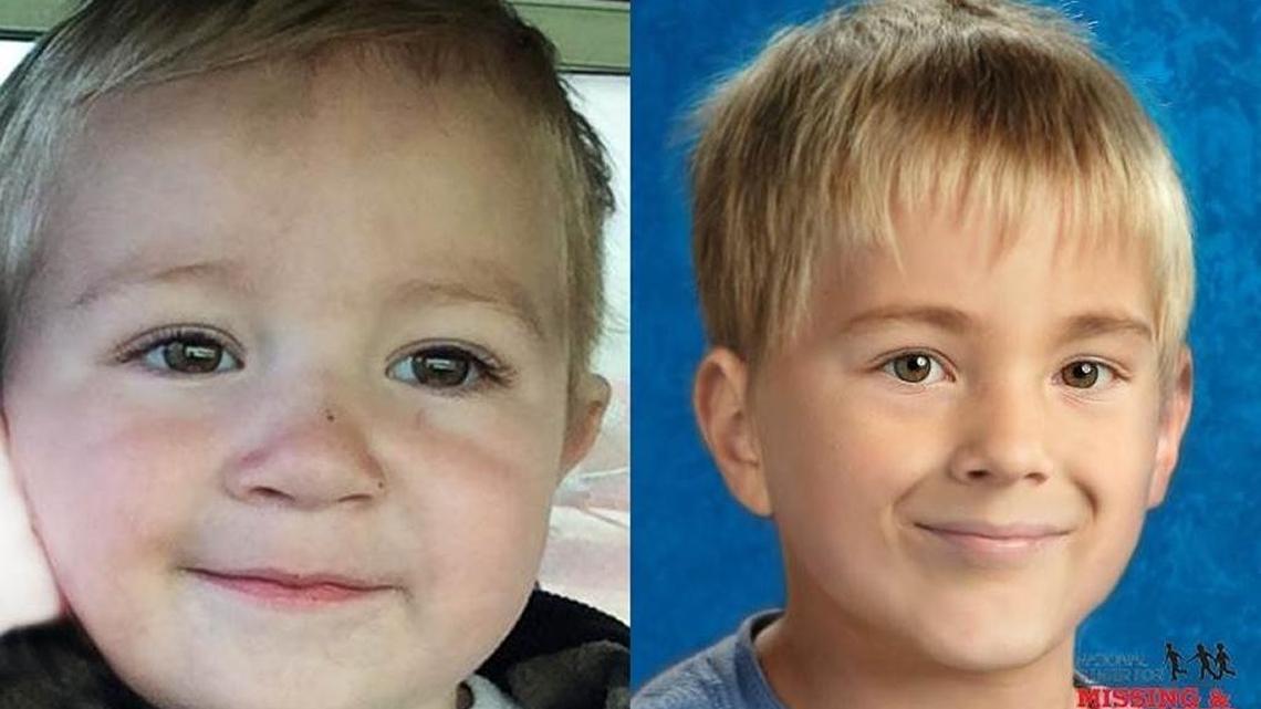 At left, DeOrr Kunz around the time he disappeared in June 2015. At right, an age-progressed image suggesting what he may look like at age 4.