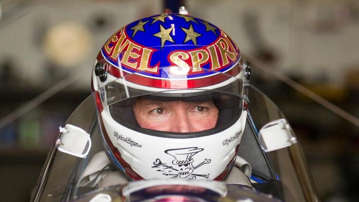 Stuntman Eddie Braun in the cockpit of The Evel Spirit Sept. 1 at his team’s shop in Twin Falls.
