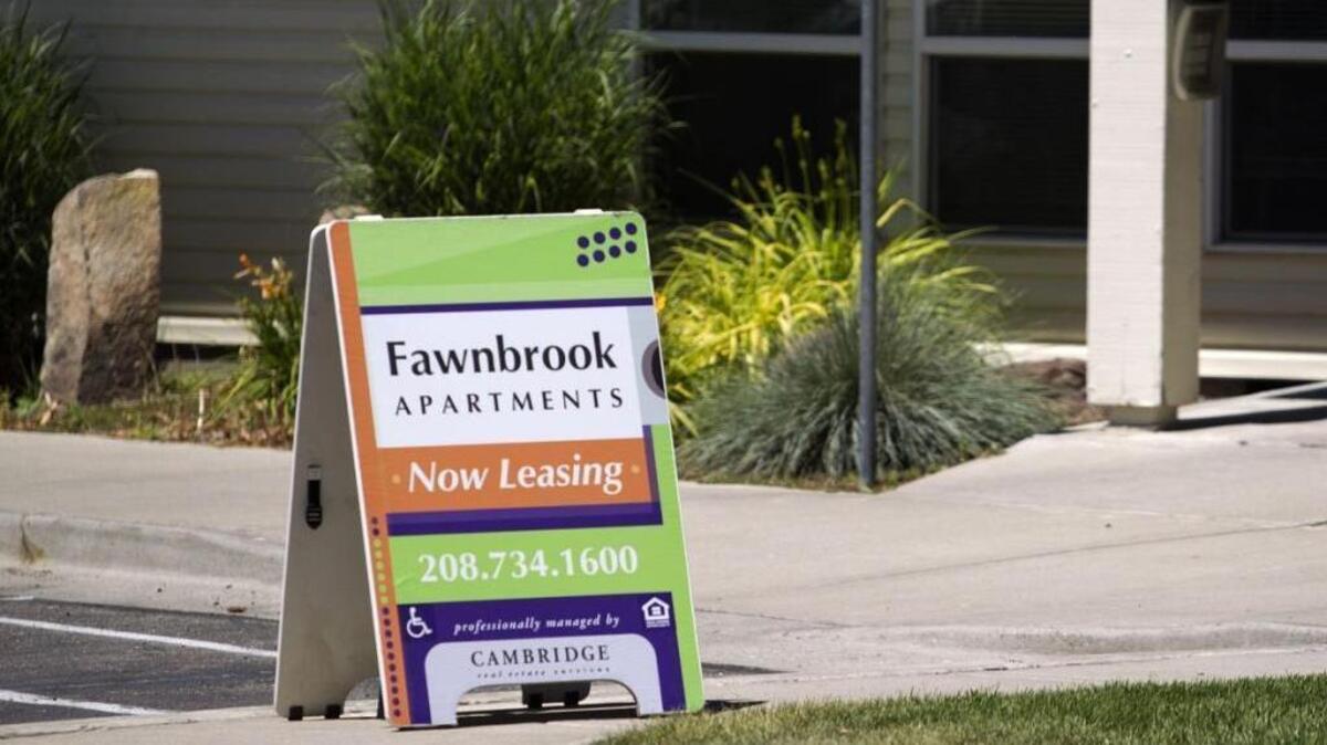 A sign sits out in front of the Fawnbrook Apartments last year in Twin Falls.