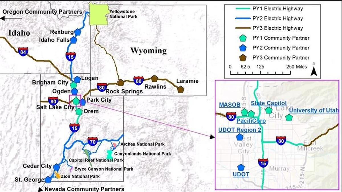 Rocky Mountain Power received a $4 million federal grant to develop 1,500 miles of electric highway corridors along I-15, I-80, I-70 and I-84.