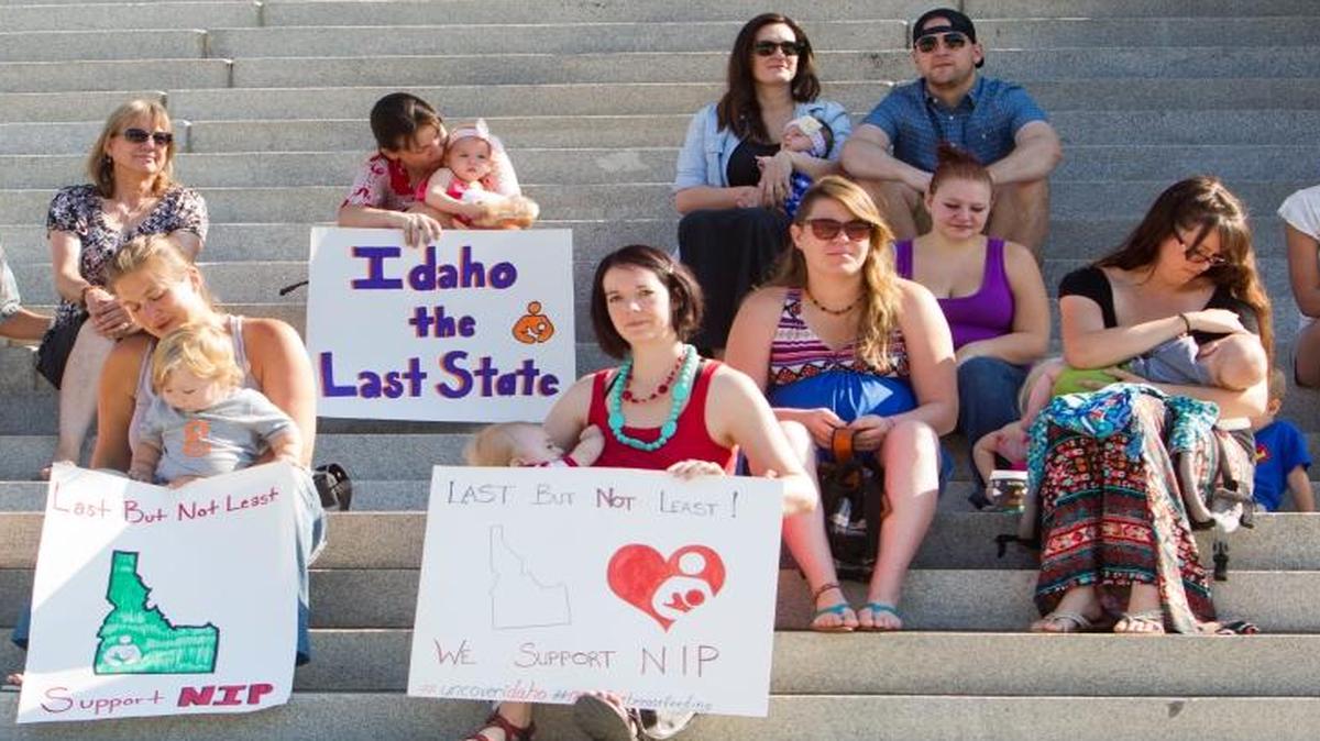 Public breastfeeding protections have been an issue in Idaho, though not to the extreme one satire site took. Here, moms hold a “nurse-in” on the Statehouse steps in Boise in August 2015.