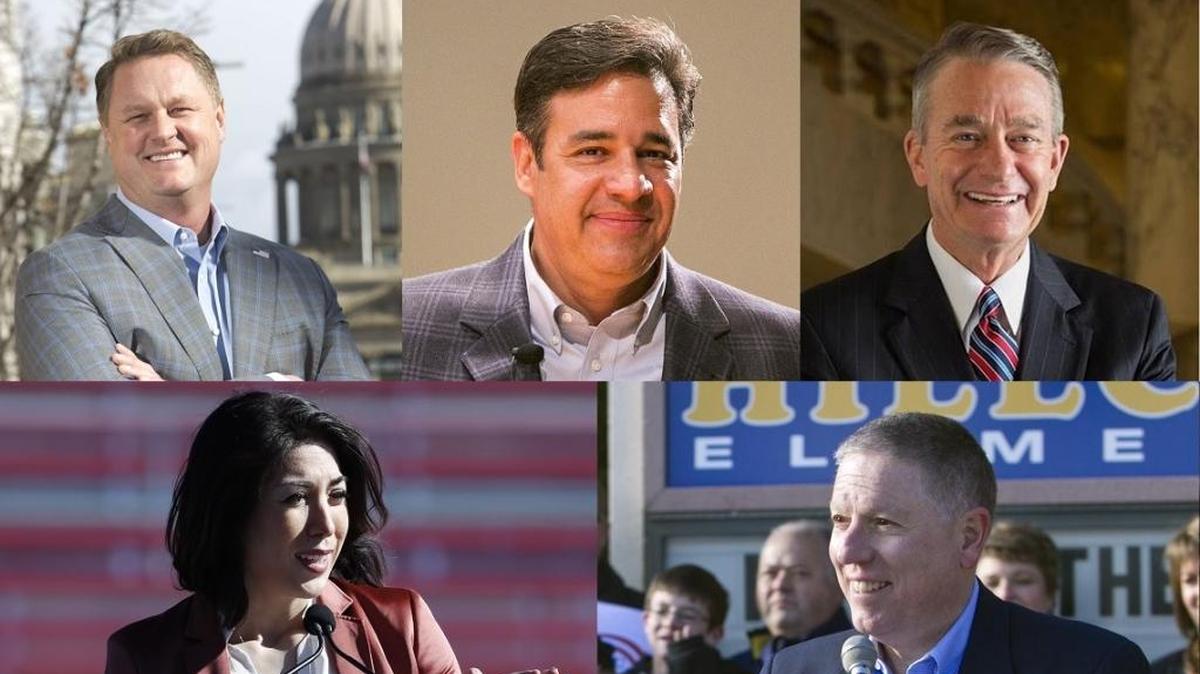 Several 2018 Idaho candidates for governor. Clockwise from upper left: Tommy Ahlquist, Raul Labrador, Brad Little, A.J. Balukoff, Paulette Jordan.