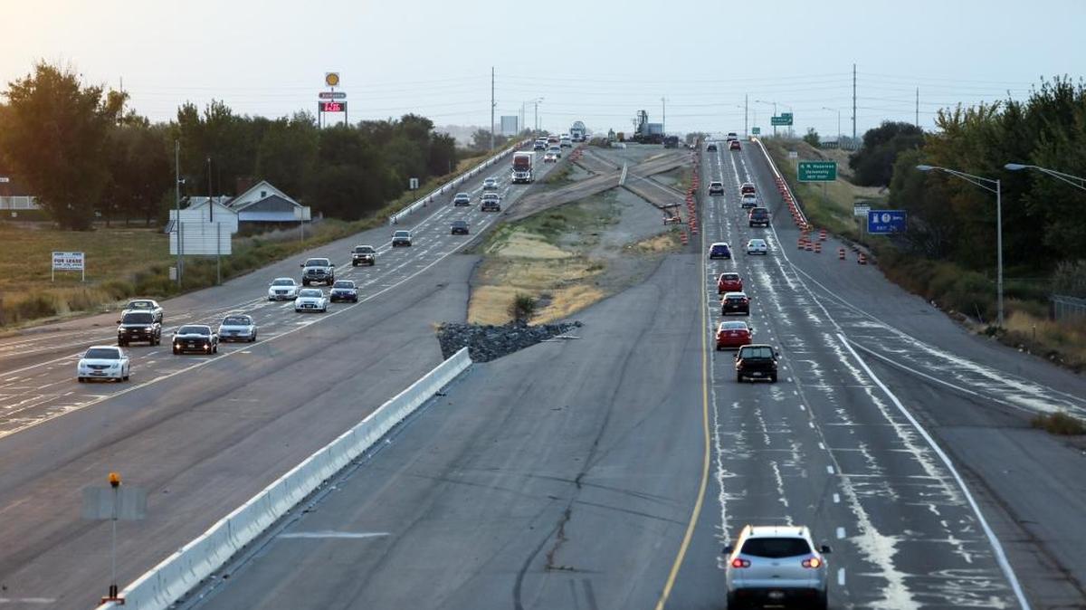 Looking west along I-84 from Nampa’s Franklin Boulevard overpass in 2014.